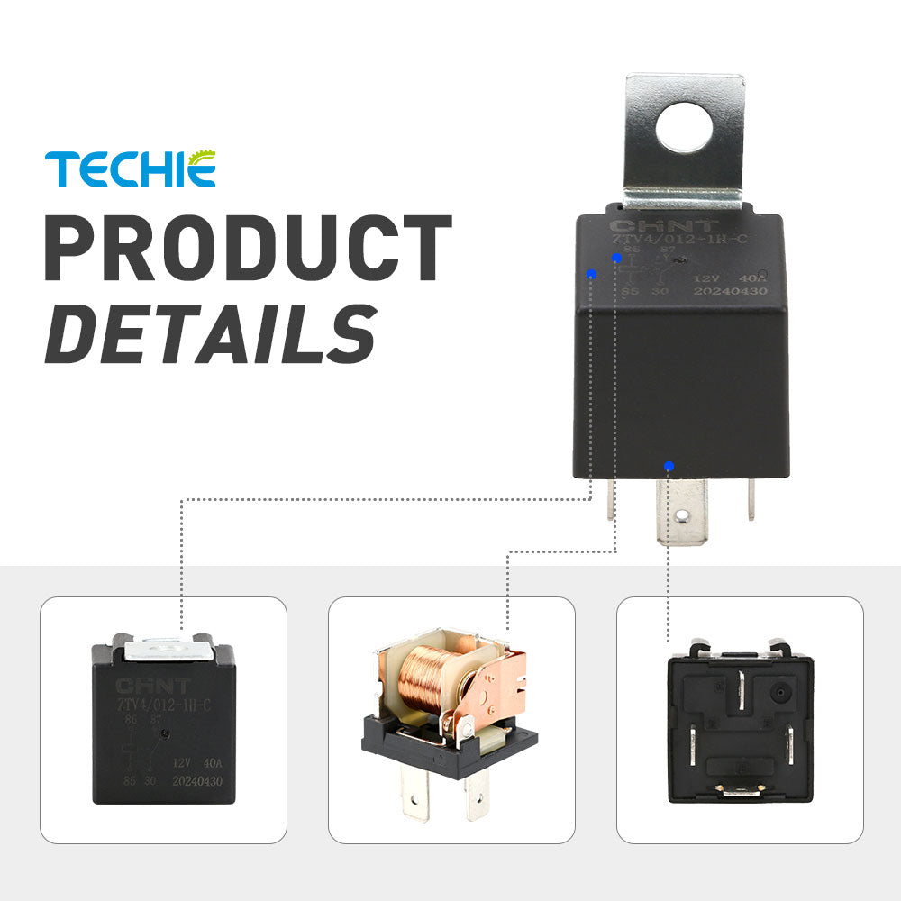 Techie TKRB5240 5pin 30V automotive relay with fixing plate, suitable for cars, motorcycles, trucks