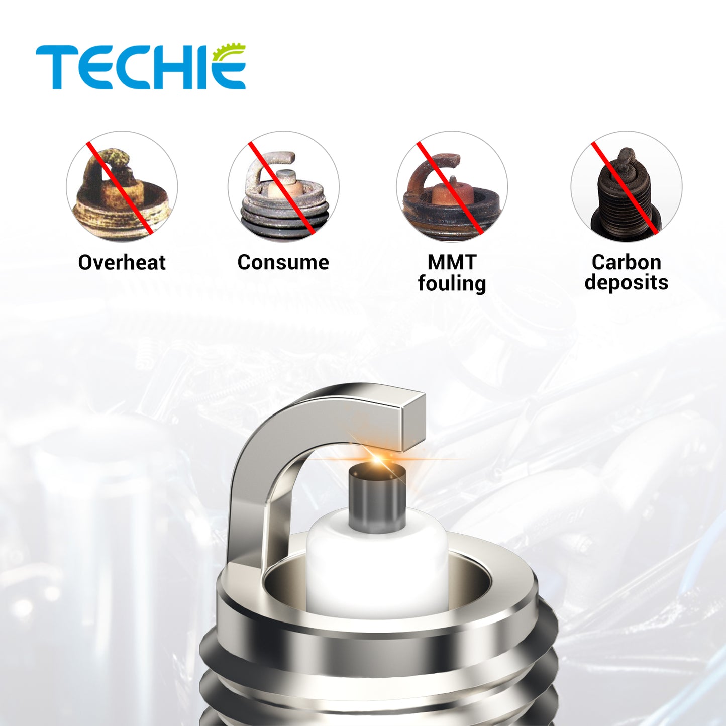 4pcs TECHIE T-F6RTI Iridium Spark Plug Replace for NGK 3484/BPR6EIX BPR6EGP, BOSCH WR7DS, CHAMPION RN10GY RN8WYP, DENSO W20EP-GU W20EP-ZU,OEM