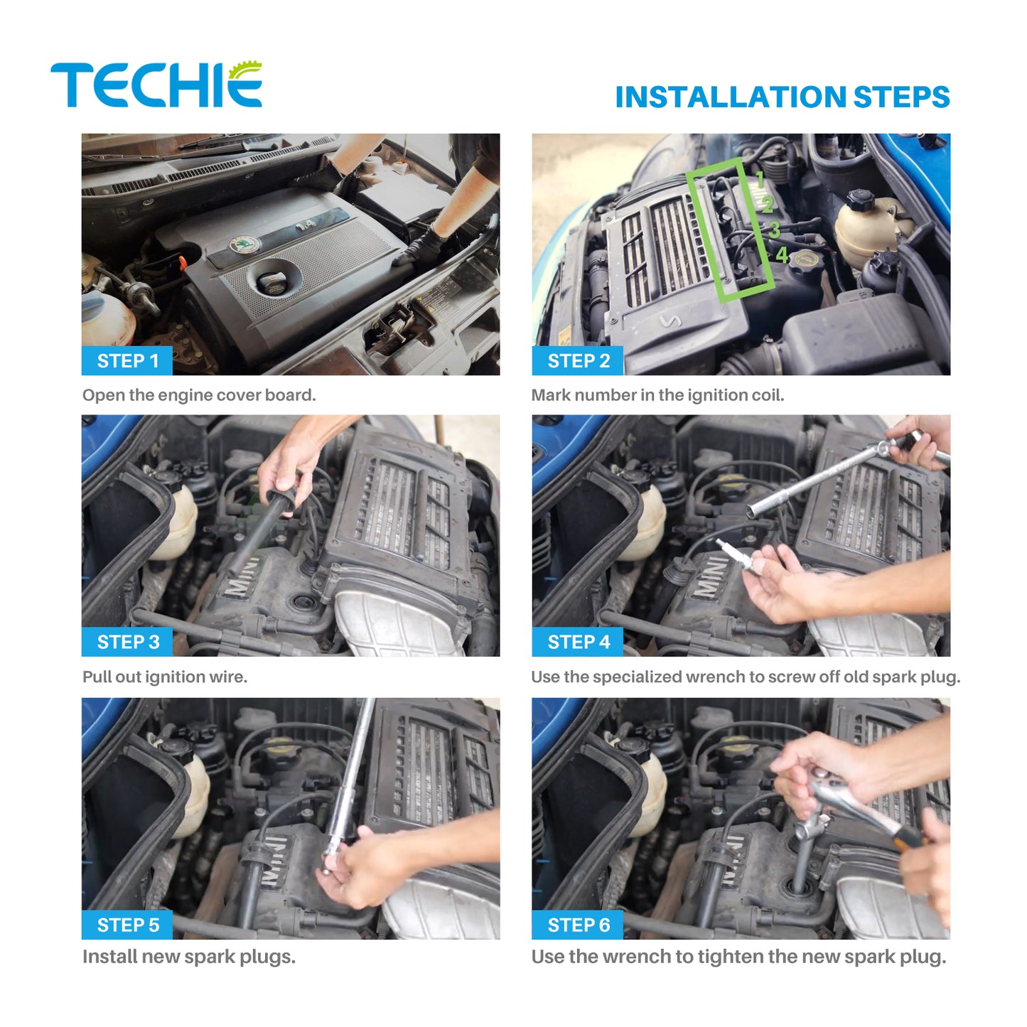 TECHIE T-D8C Spark Plug Replace for NGK 2120 D8EA Spark Plug,for Denso X24ES-U,for Champion A6/4099,for Bosch X4CS,for Autolite 2755 3954 4132,for ACDelco S121XL,for John Deere TY26724,OEM