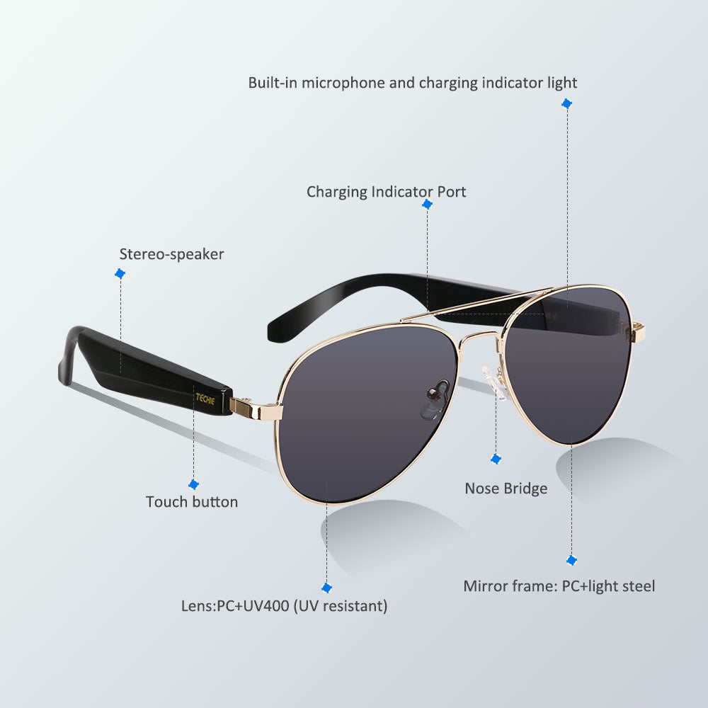 Techie AI Smart Glasses,Bluetooth Glasses for Men and Women,Polarized Sunglasses with AI Translation,Bluetooth Speaker,Wireless Headphone,Athletic/Outdoor UV Protection,Touch Control,Voice Assistant