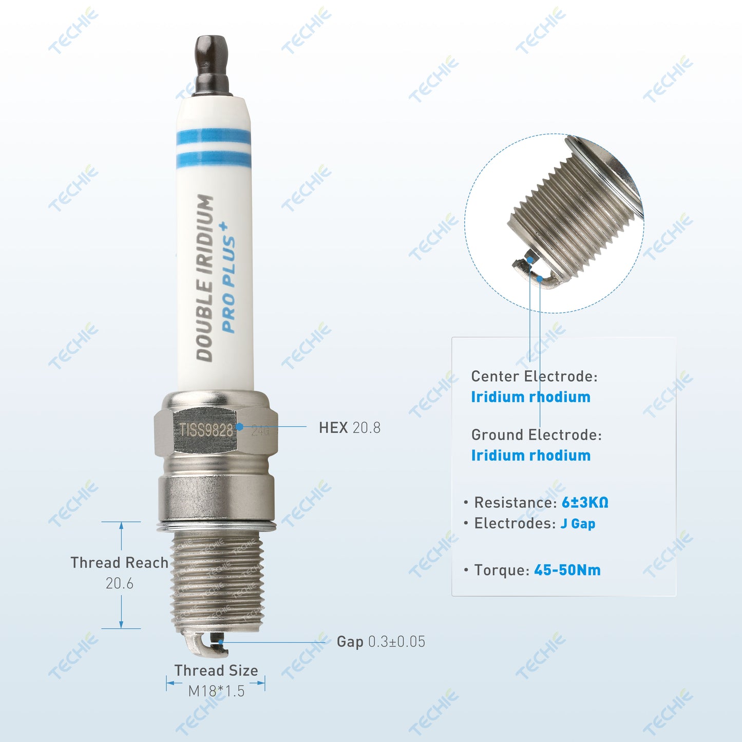 TECHIE Industrial spark plug TISS9828 replaces Bosch 7308 - MR3DII360 - 0 242 356 515 CAT3516, DEUTZ TBG616, MAN E3262,E3268 / Refer.51.25923-0059