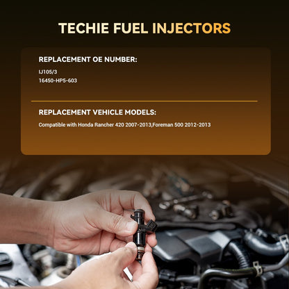 Techie Fuel Injector IJ105/3 Compatible with Honda Rancher 420 4x4 TRX420FM TRX420FPM 2007-2013,for Foreman 500 2012-2013,Replacement for 16450-HP5-603 16450HP5603
