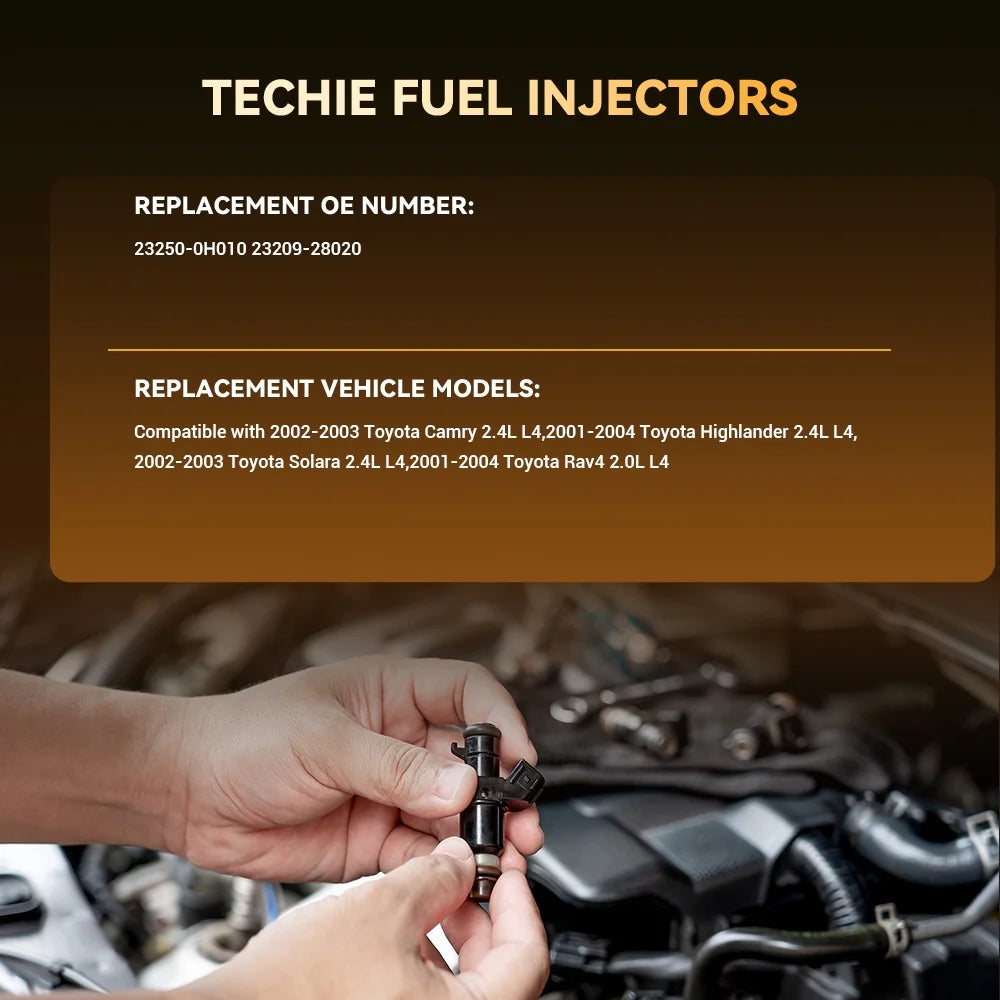 Techie 4PCS Fuel Injector 23250-0H010 Compatible with Toyota Camry 2002-2003,for Toyota Highlander Rav4 2001-2004,for Toyota Solara 2002-2003 2.0L 2.4L L4 Replacement for 23209-28020