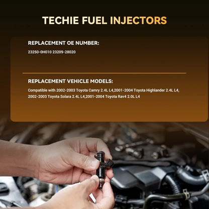 Techie 4PCS Fuel Injector 23250-0H010 Compatible with Toyota Camry 2002-2003,for Toyota Highlander Rav4 2001-2004,for Toyota Solara 2002-2003 2.0L 2.4L L4 Replacement for 23209-28020
