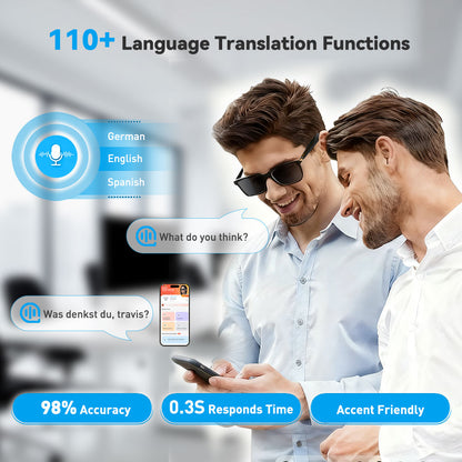 Techie AI Smart Glasses, Bluetooth 5.2, 4-hour battery life, polarized sunglasses, Bluetooth speaker, UV protection and waterproof for sports/outdoor use, touch operation, voice assistant.