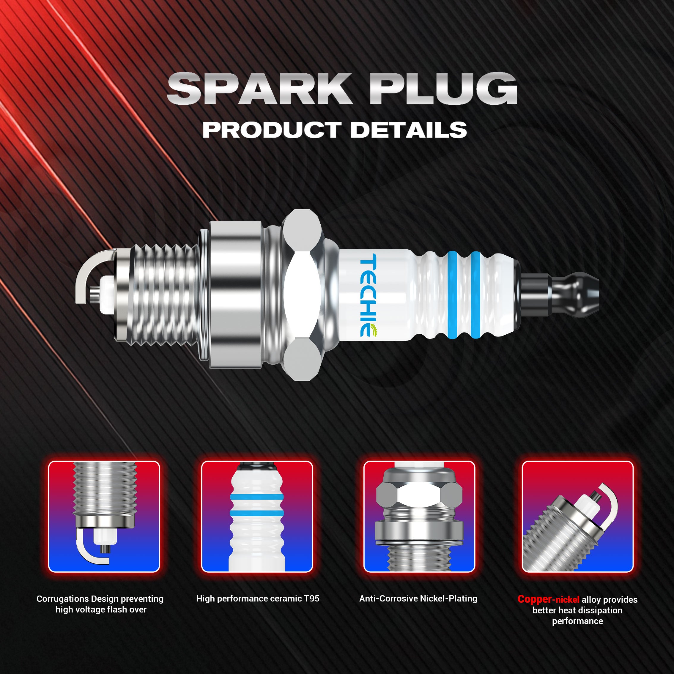 TECHIE K8C Racing Spark Plugs Replacement for NGK 4554 R5671A-8