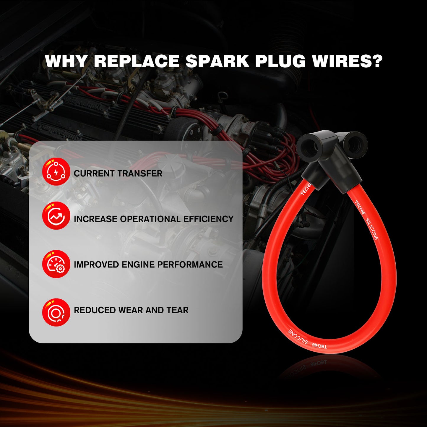 6pcs Techie Spark Plug Wires Set  224500W025 Fit for Nissan Frontier Pathfinder Xterra 3.3L V6 ,for Infiniti QX4 3.3L V6,Replacement for 224404S127 224404S125