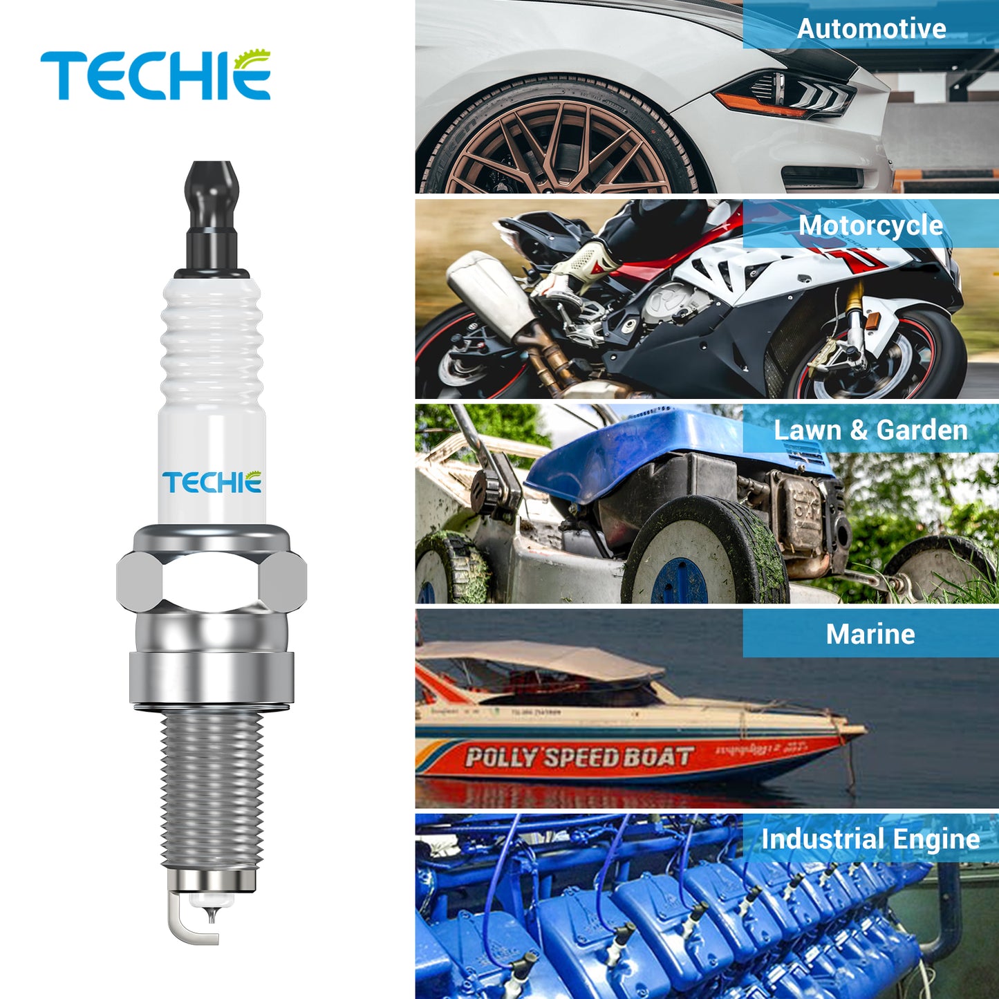 4pcs TECHIE T-F6RTI Iridium Spark Plug Replace for NGK 3484/BPR6EIX BPR6EGP, BOSCH WR7DS, CHAMPION RN10GY RN8WYP, DENSO W20EP-GU W20EP-ZU,OEM