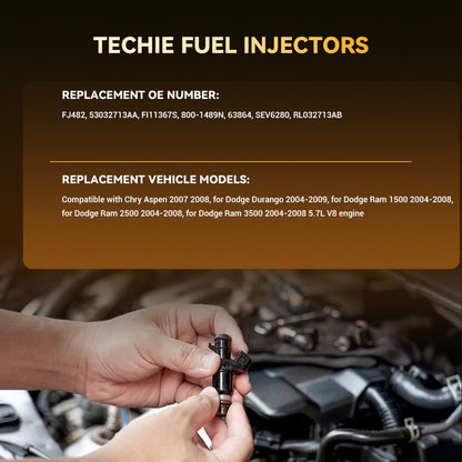 Techie 8PCS Fuel Injector Fits for 2004-2009 Dodge Ram 1500 2500 3500 2004-2008 5.7L V8 Durango 2004-2009 5.7L,for Chry Aspen 2007-2008 Replace for FJ482 53032713AA