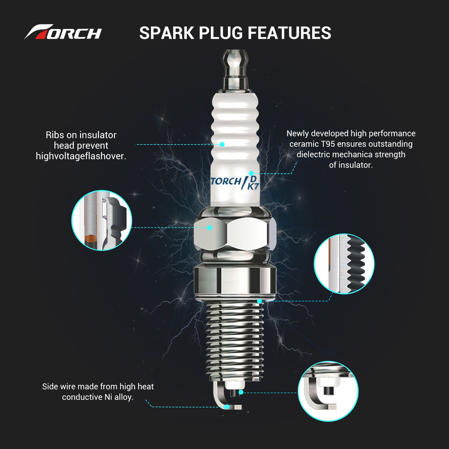 TORCH K7RTC Nickel Spark Plug Replace For NGK BKR6ES
