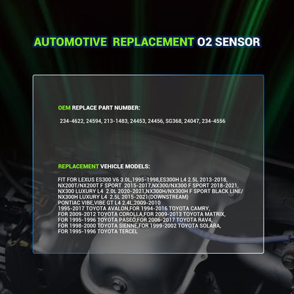 Techie 234-4622 Oxygen O2 Sensor Downstream for Avalon Camry Corolla Sienna Solara Tercel RAV4 4Runner Paseo Matrix, Pontiac Vibe, ES300 ES300H NX200T NX300 NX300H,1 Pcs